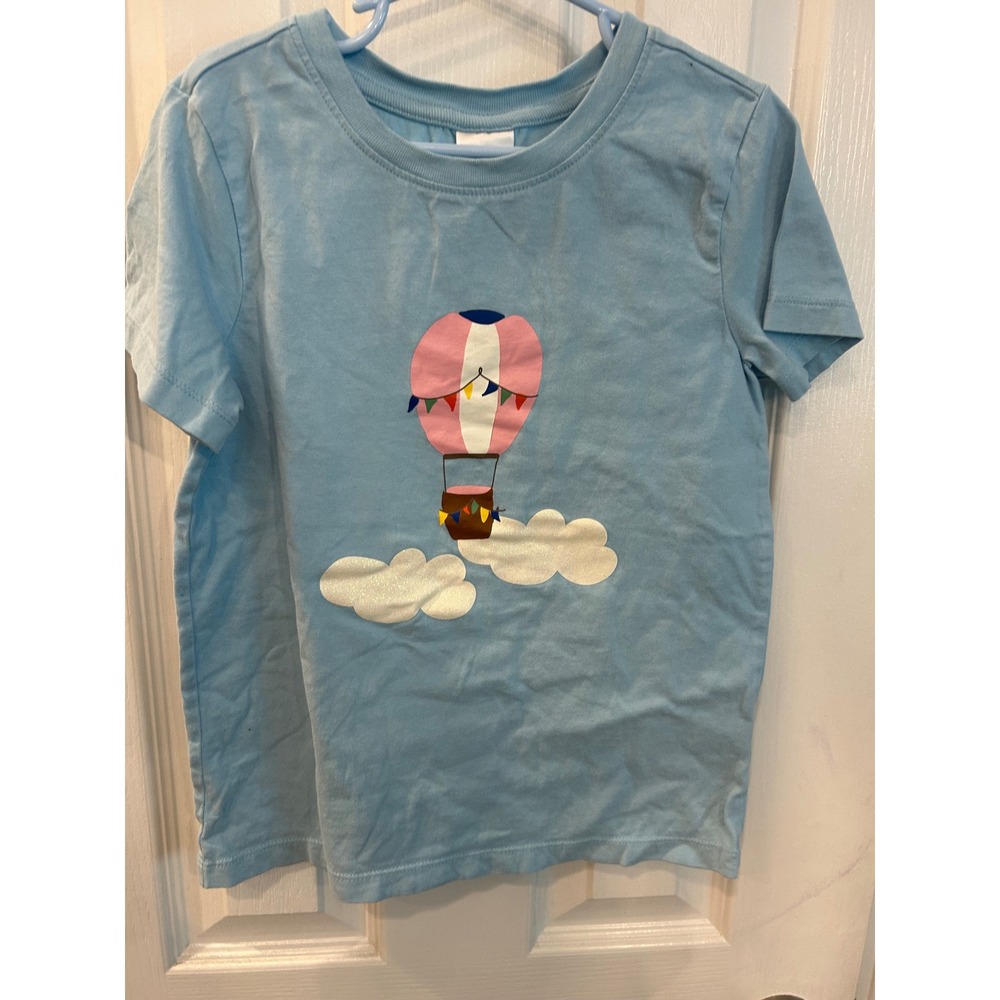 Hanna Andersson T-Shirt Blue Hot Air Balloon Glitter Clouds Kids US 8 130cm